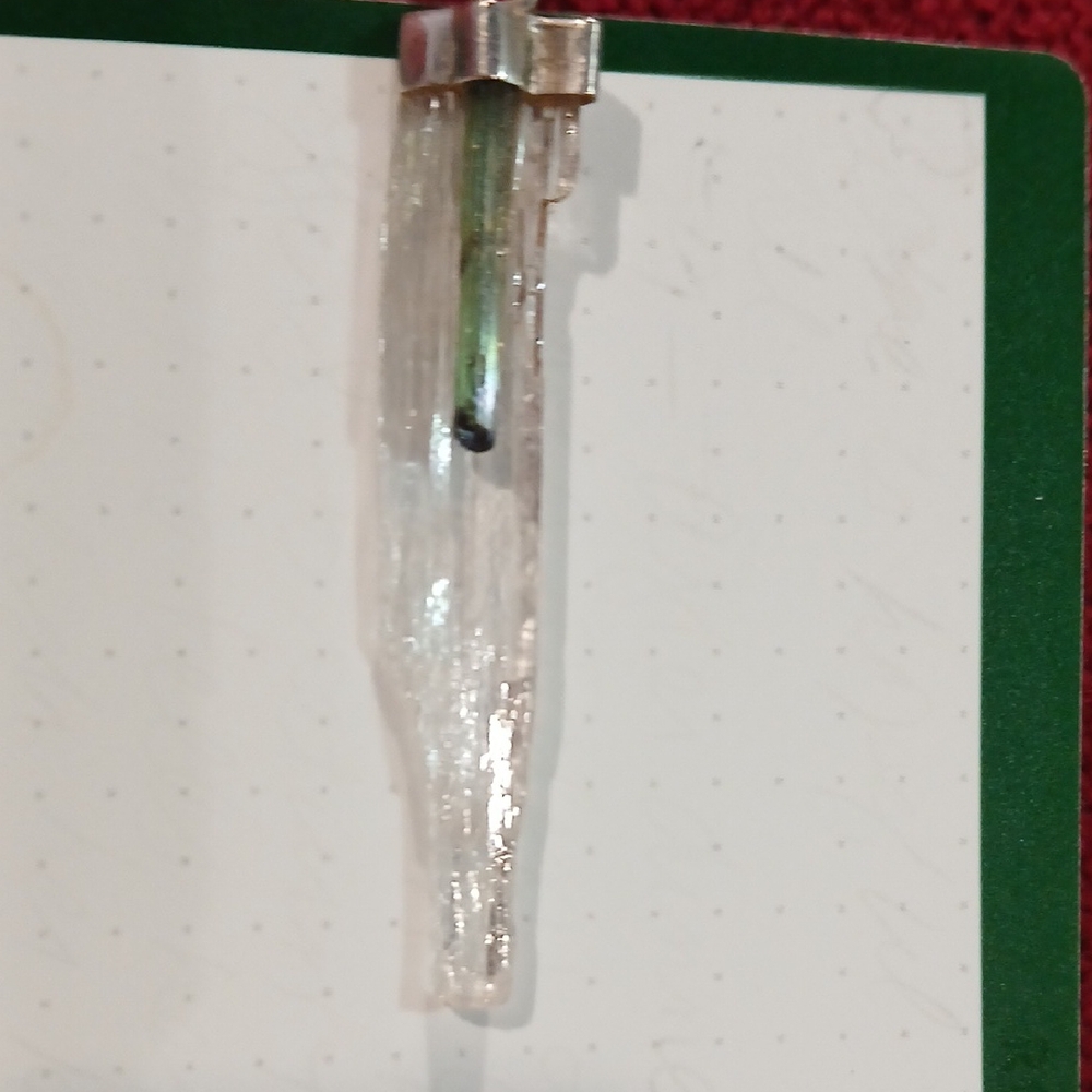 ✨ Sterling Silver Quartz Green Tourmaline Pendant Boho Chic 2.5" Whimsigoth Raw